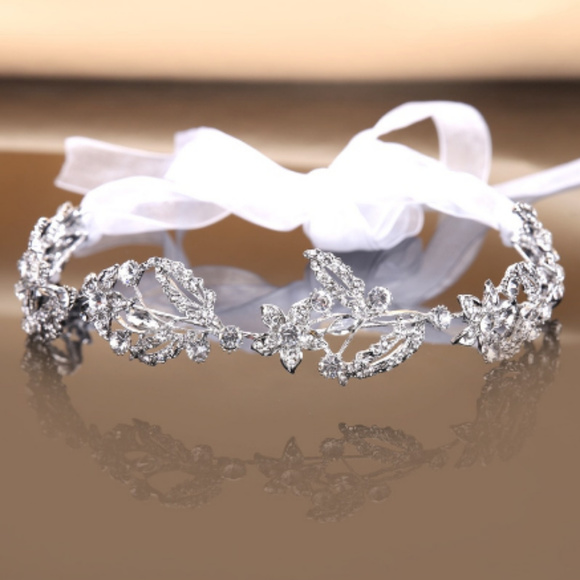 Crystal Tiara Headband Leaf Headpiece Vine bridal - Picture 6 of 8